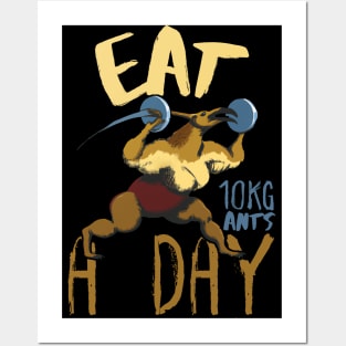 Eat 10KG Ants A Day,  Funny Surreal Anteater Weightlifting Posters and Art